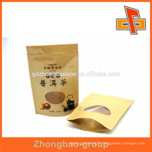 Customized Stand up kraft paper bag china manufacturers with zipper and ellipse window for chinese puer tea